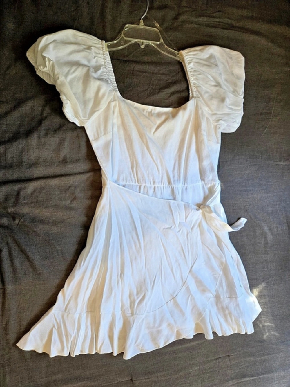 Trixxi White Puff Sleeve Wrap Mini Dress Size XL Ruffle Hem Romantic